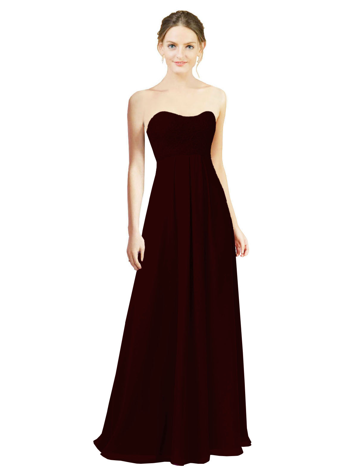 Burgundy Gold A-Line Sweetheart Strapless Long Bridesmaid Dress Melany
