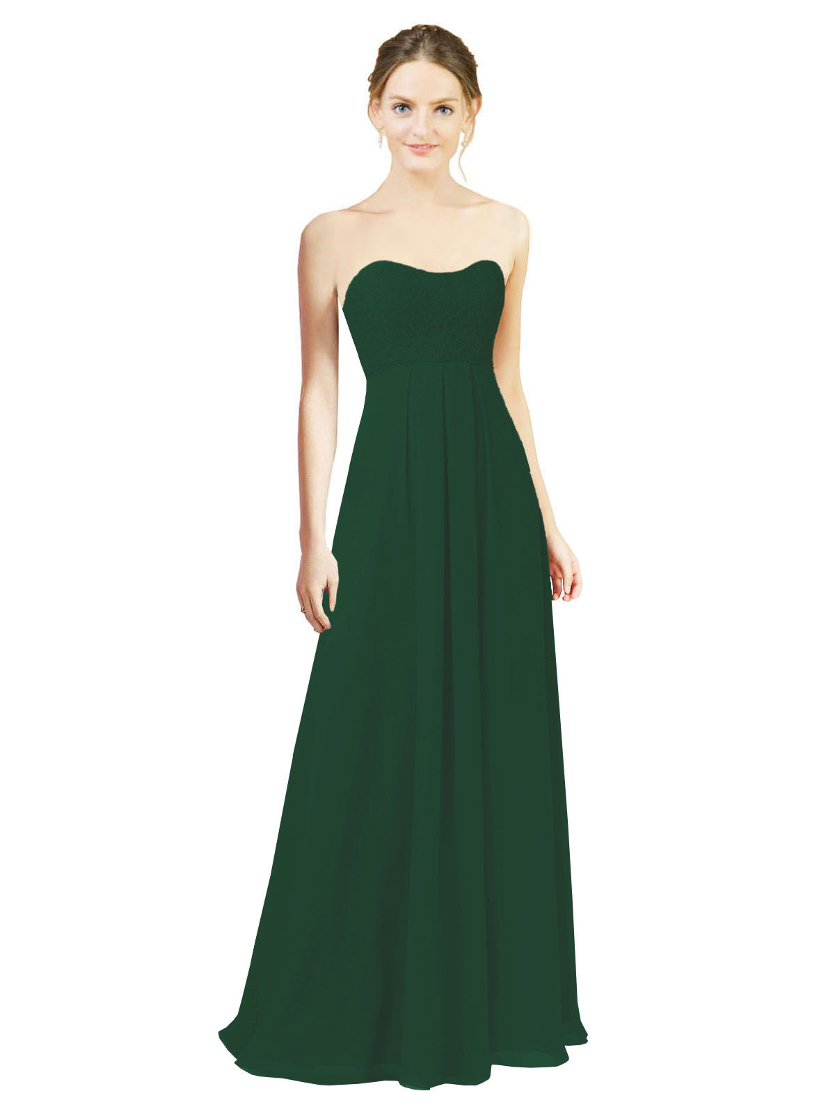 Dark Green A-Line Sweetheart Strapless Long Bridesmaid Dress Melany
