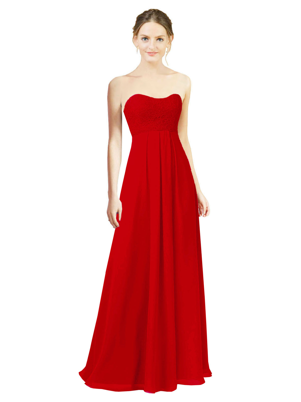 Dark Red A-Line Sweetheart Strapless Long Bridesmaid Dress Melany