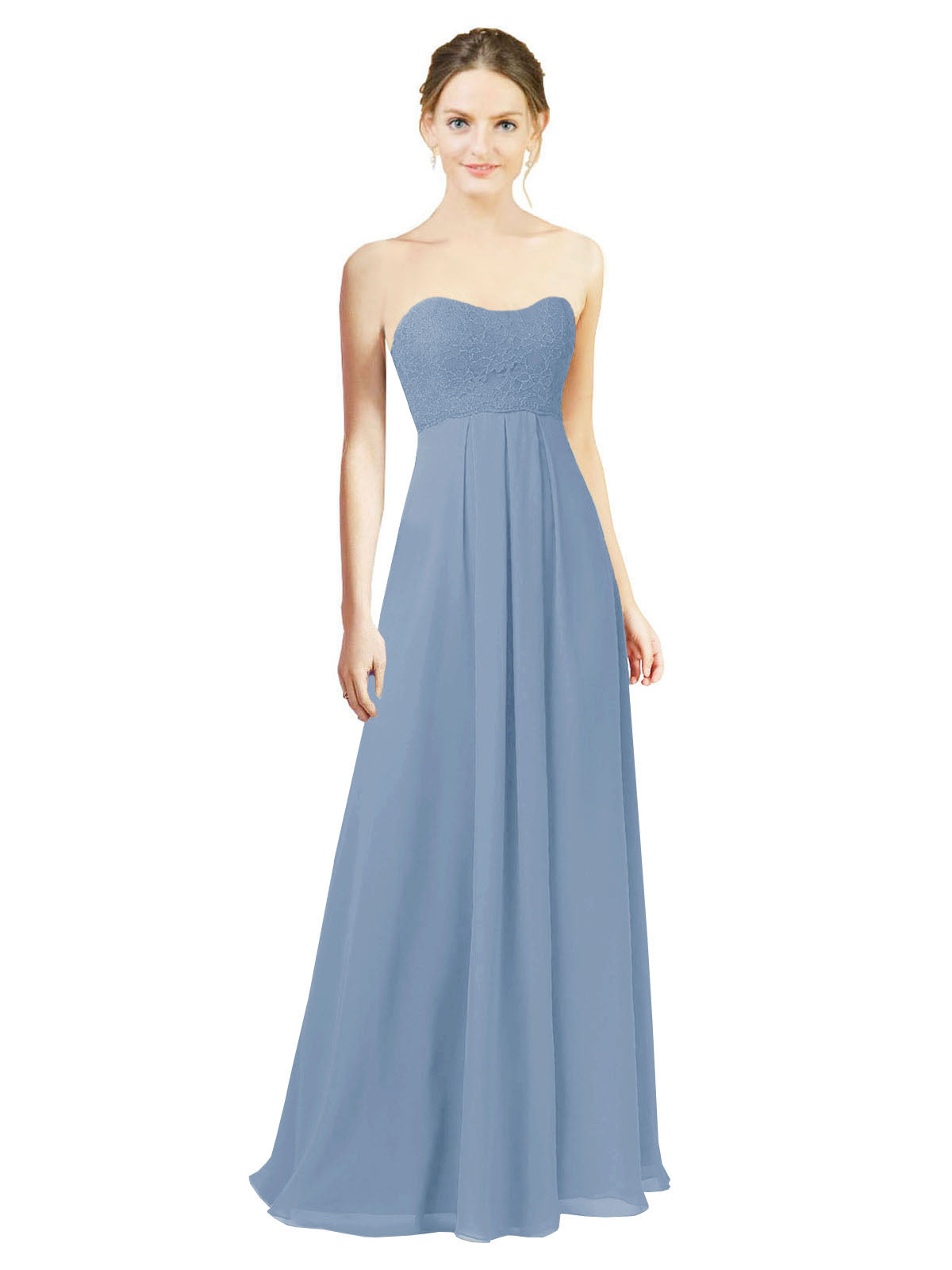Dusty Blue A-Line Sweetheart Strapless Long Bridesmaid Dress Melany