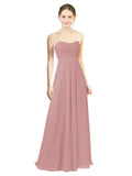 Dusty Pink A-Line Sweetheart Strapless Long Bridesmaid Dress Melany