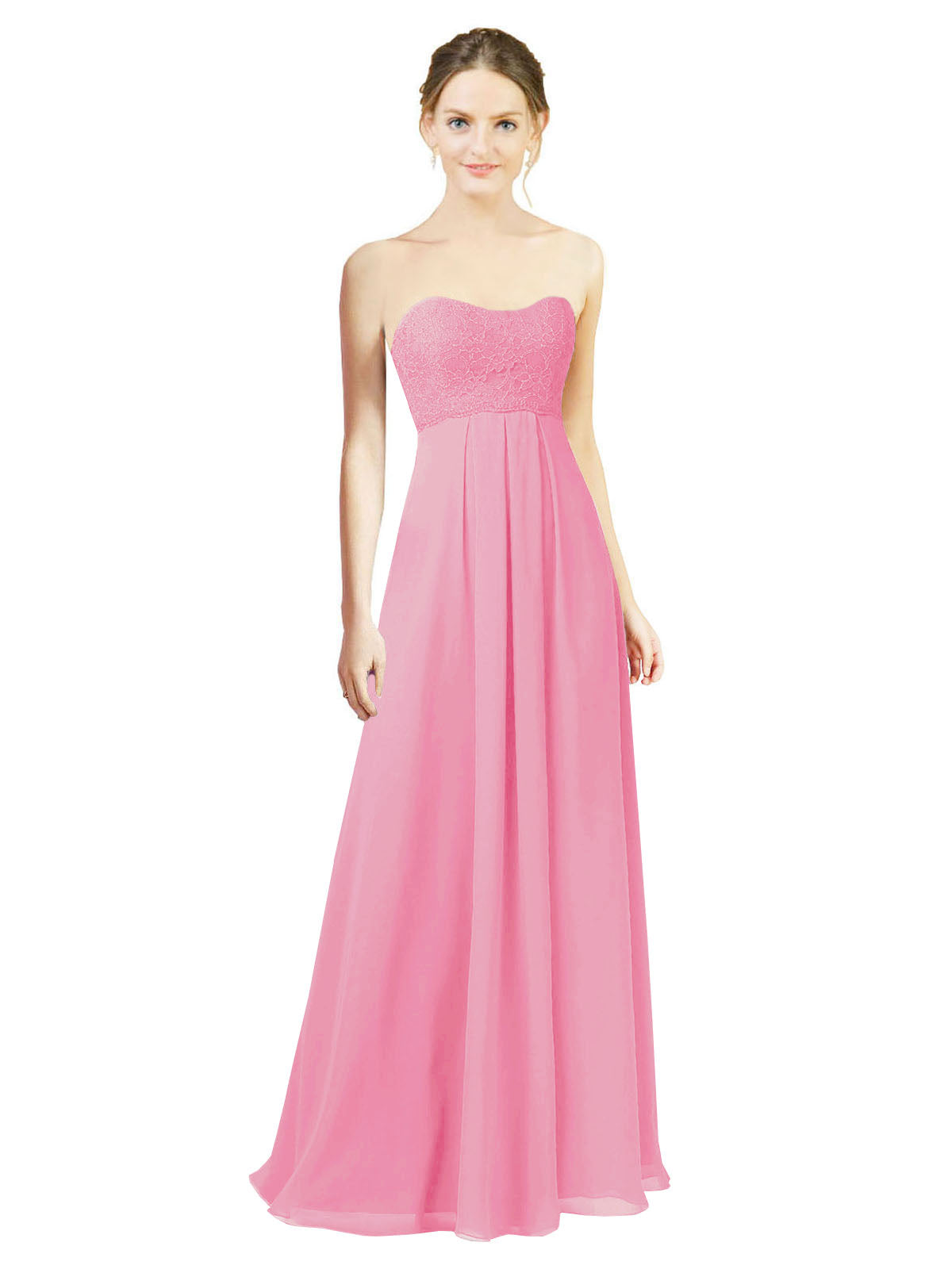 Hot Pink A-Line Sweetheart Strapless Long Bridesmaid Dress Melany