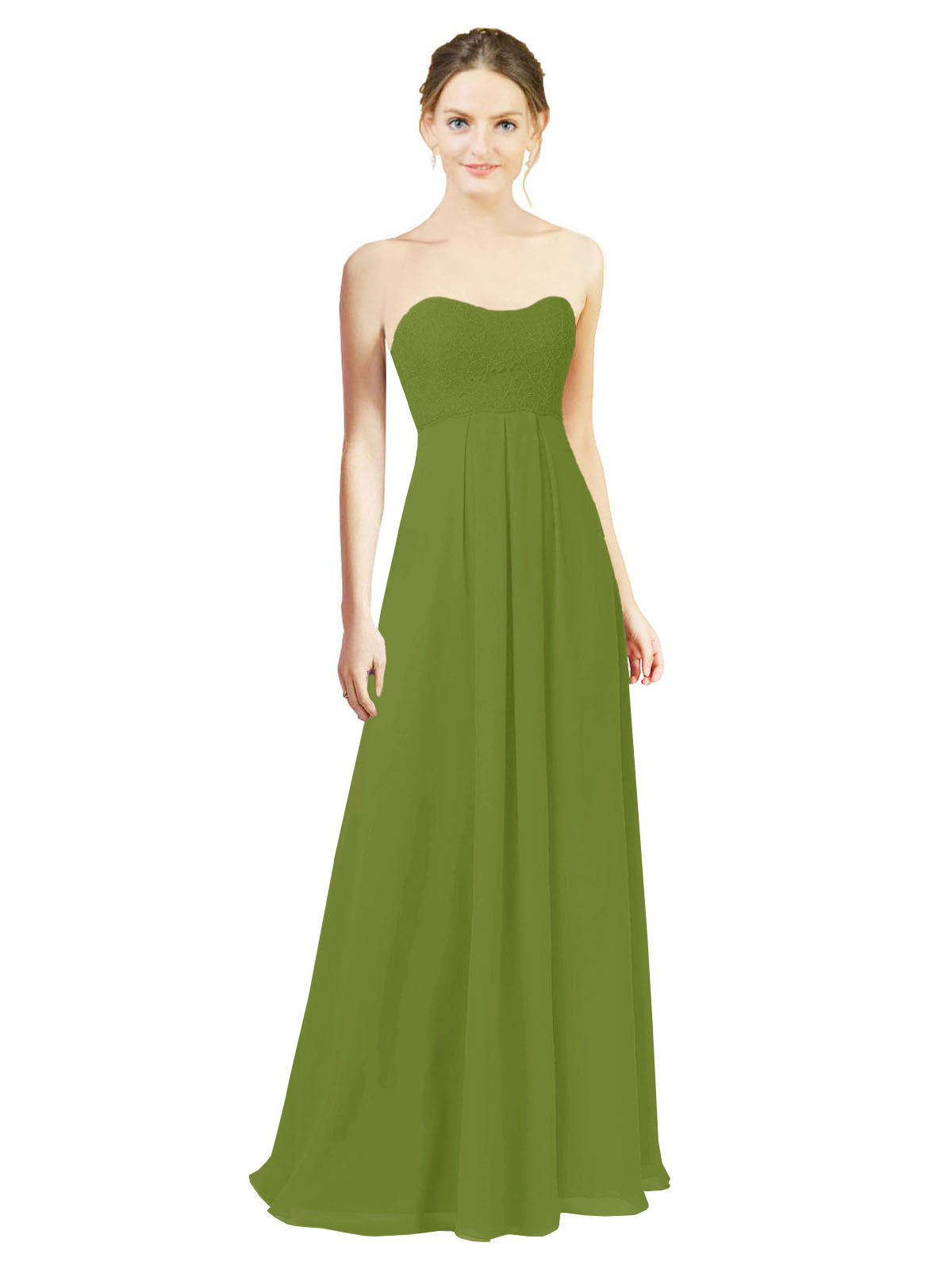 Olive Green A-Line Sweetheart Strapless Long Bridesmaid Dress Melany