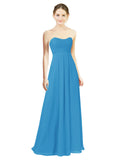 Peacock Blue A-Line Sweetheart Strapless Long Bridesmaid Dress Melany
