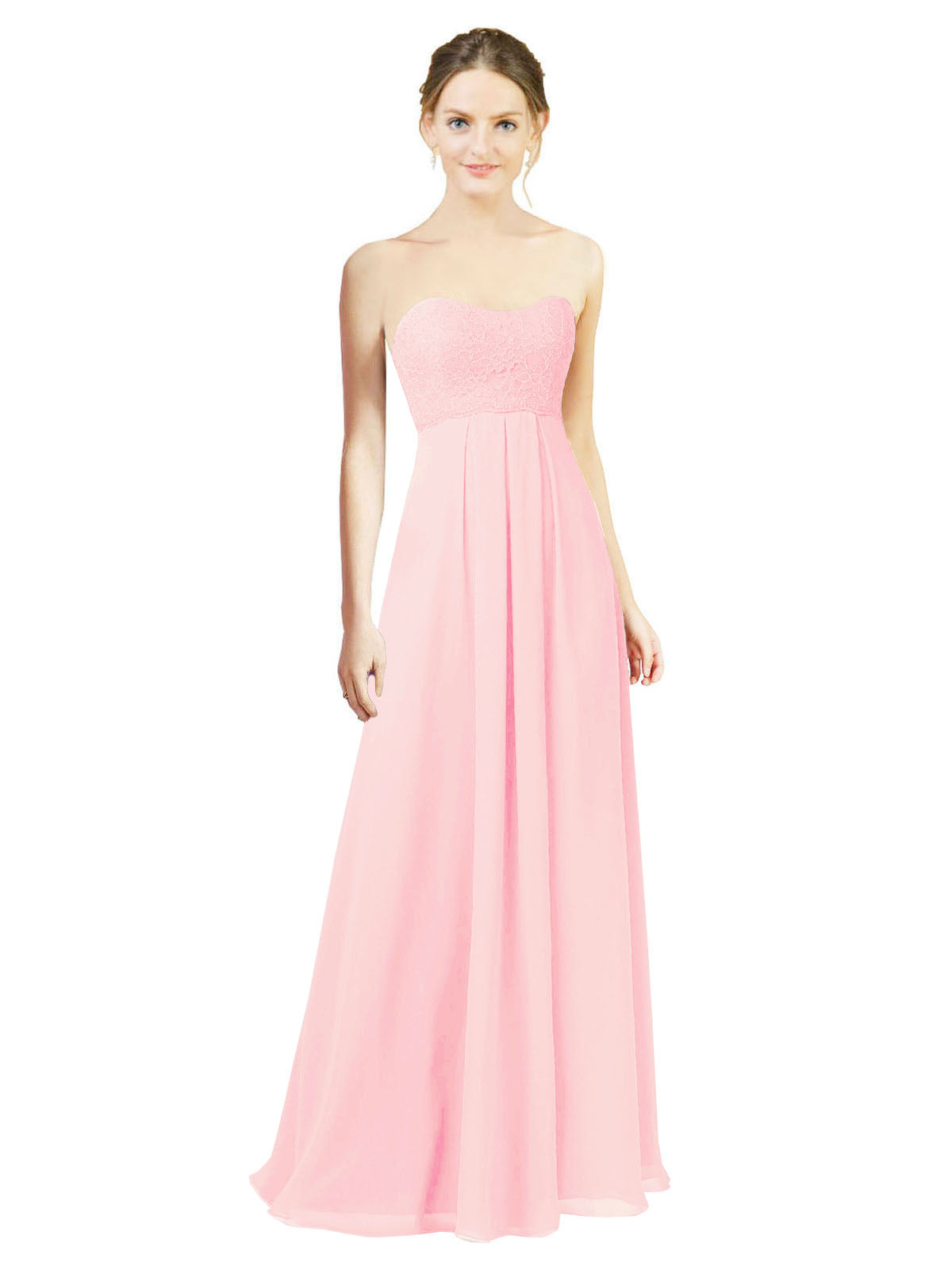 Pink A-Line Sweetheart Strapless Long Bridesmaid Dress Melany