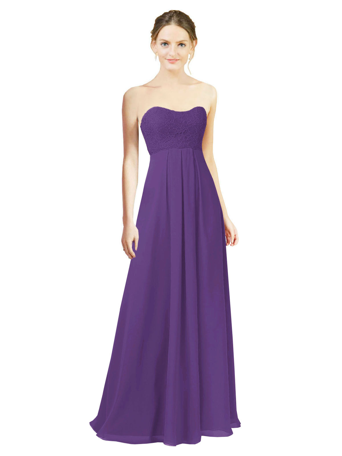 Plum Purple A-Line Sweetheart Strapless Long Bridesmaid Dress Melany