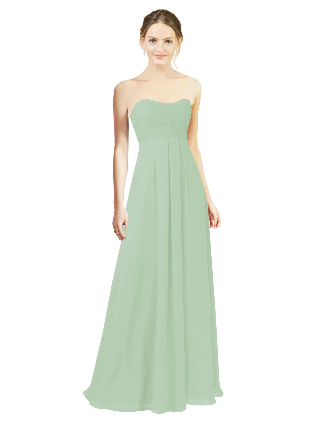 Sage A-Line Sweetheart Strapless Long Bridesmaid Dress Melany