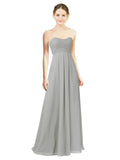 Silver A-Line Sweetheart Strapless Long Bridesmaid Dress Melany