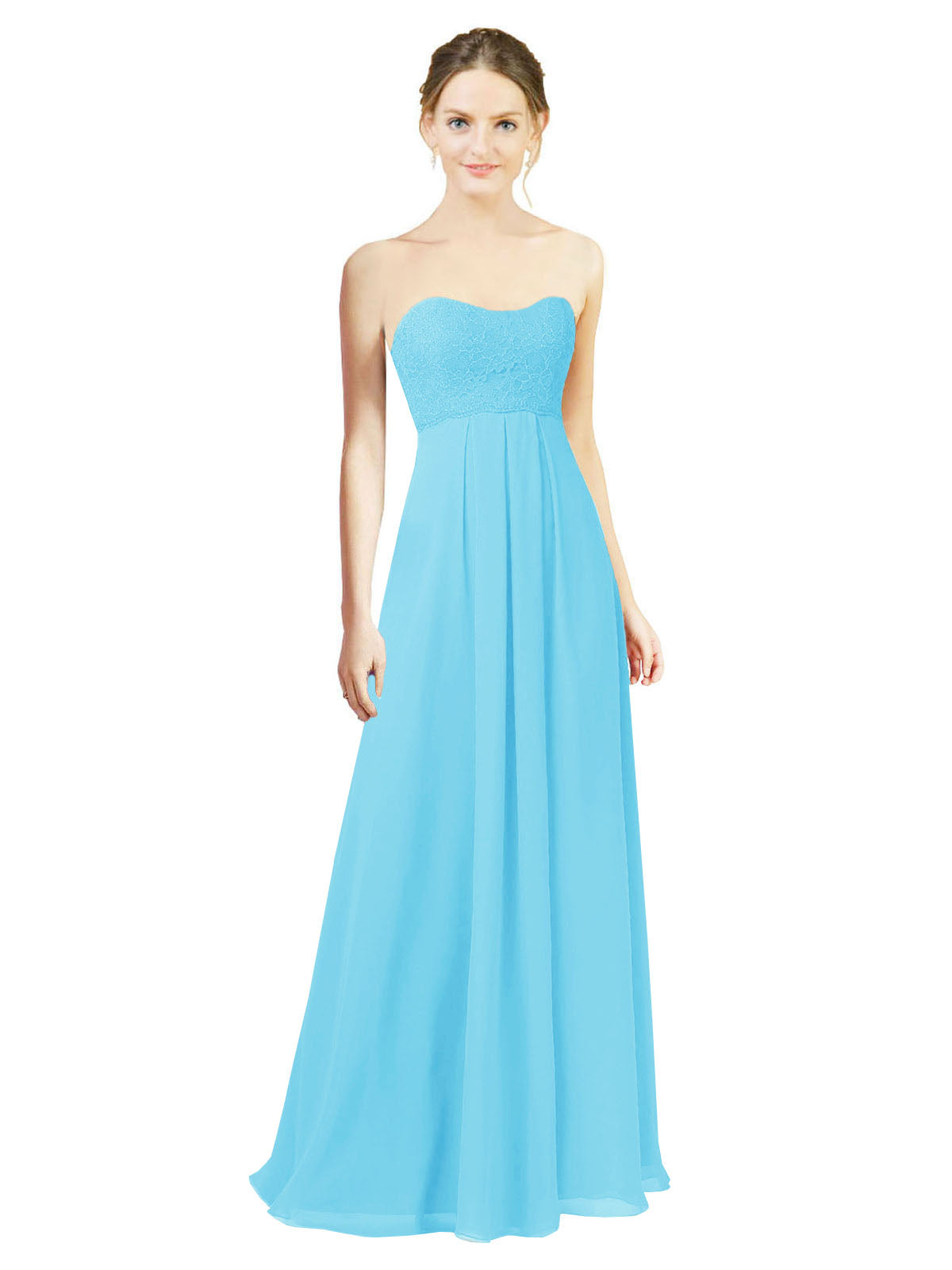 Sky Blue A-Line Sweetheart Strapless Long Bridesmaid Dress Melany