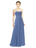 Windsor Blue A-Line Sweetheart Strapless Long Bridesmaid Dress Melany