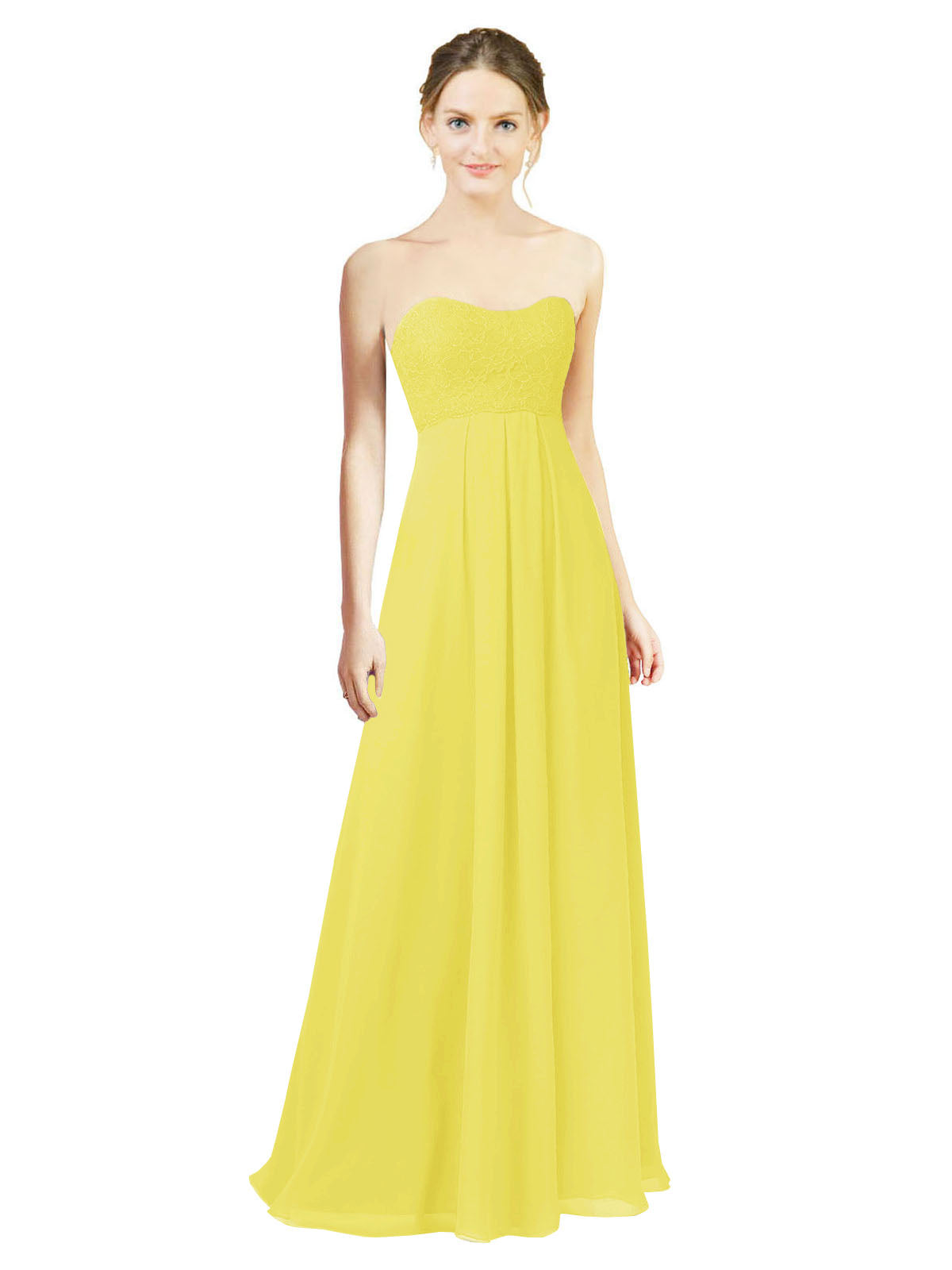 Yellow A-Line Sweetheart Strapless Long Bridesmaid Dress Melany