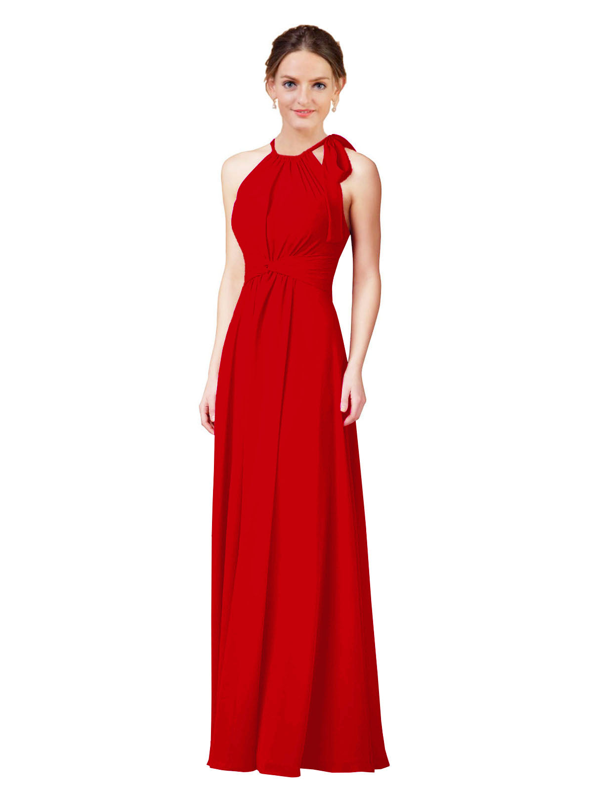 Dark Red Halter Sleeveless Long Bridesmaid Dress Alejandra