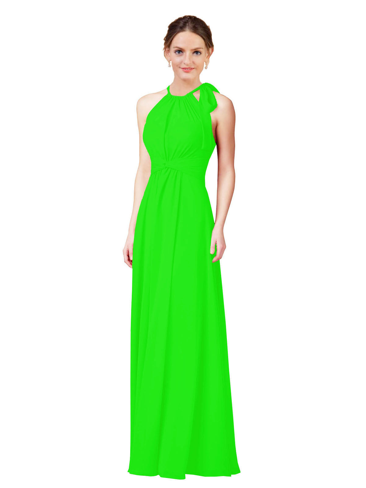 Lime Green Halter Sleeveless Long Bridesmaid Dress Alejandra