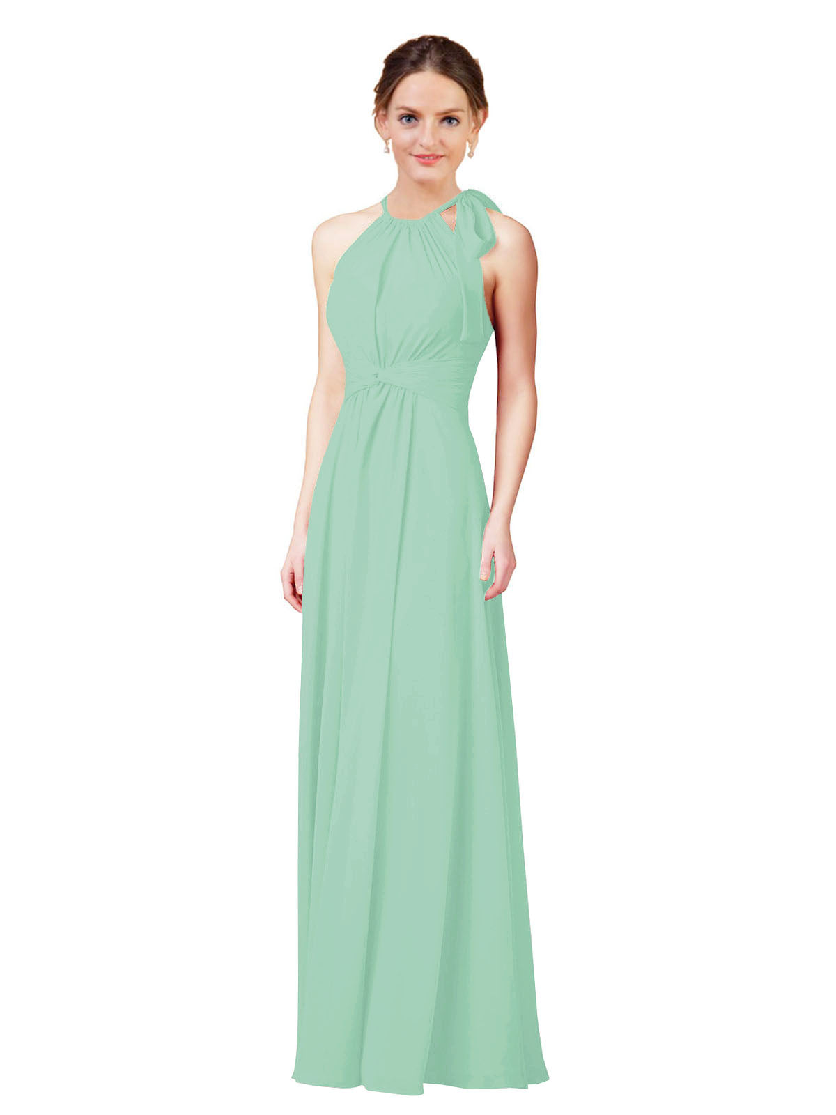 Mint Green Halter Sleeveless Long Bridesmaid Dress Alejandra