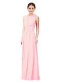 Pink Halter Sleeveless Long Bridesmaid Dress Alejandra