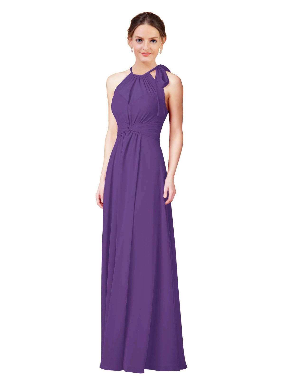Plum Purple Halter Sleeveless Long Bridesmaid Dress Alejandra
