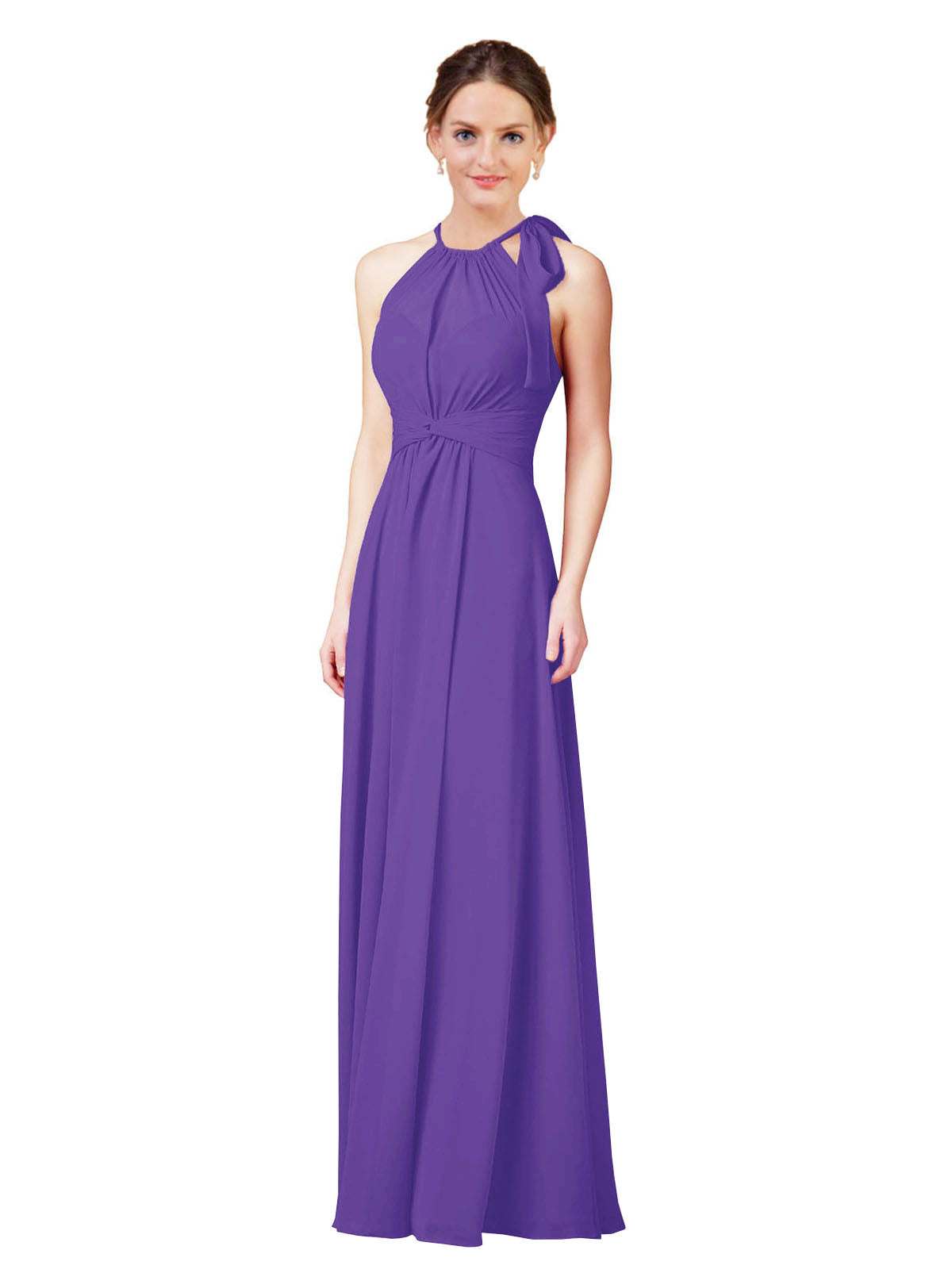 Purple Halter Sleeveless Long Bridesmaid Dress Alejandra
