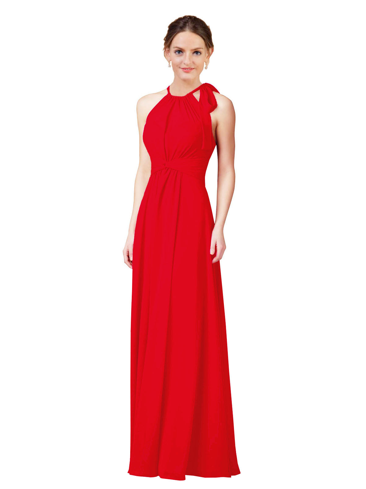 Red Halter Sleeveless Long Bridesmaid Dress Alejandra