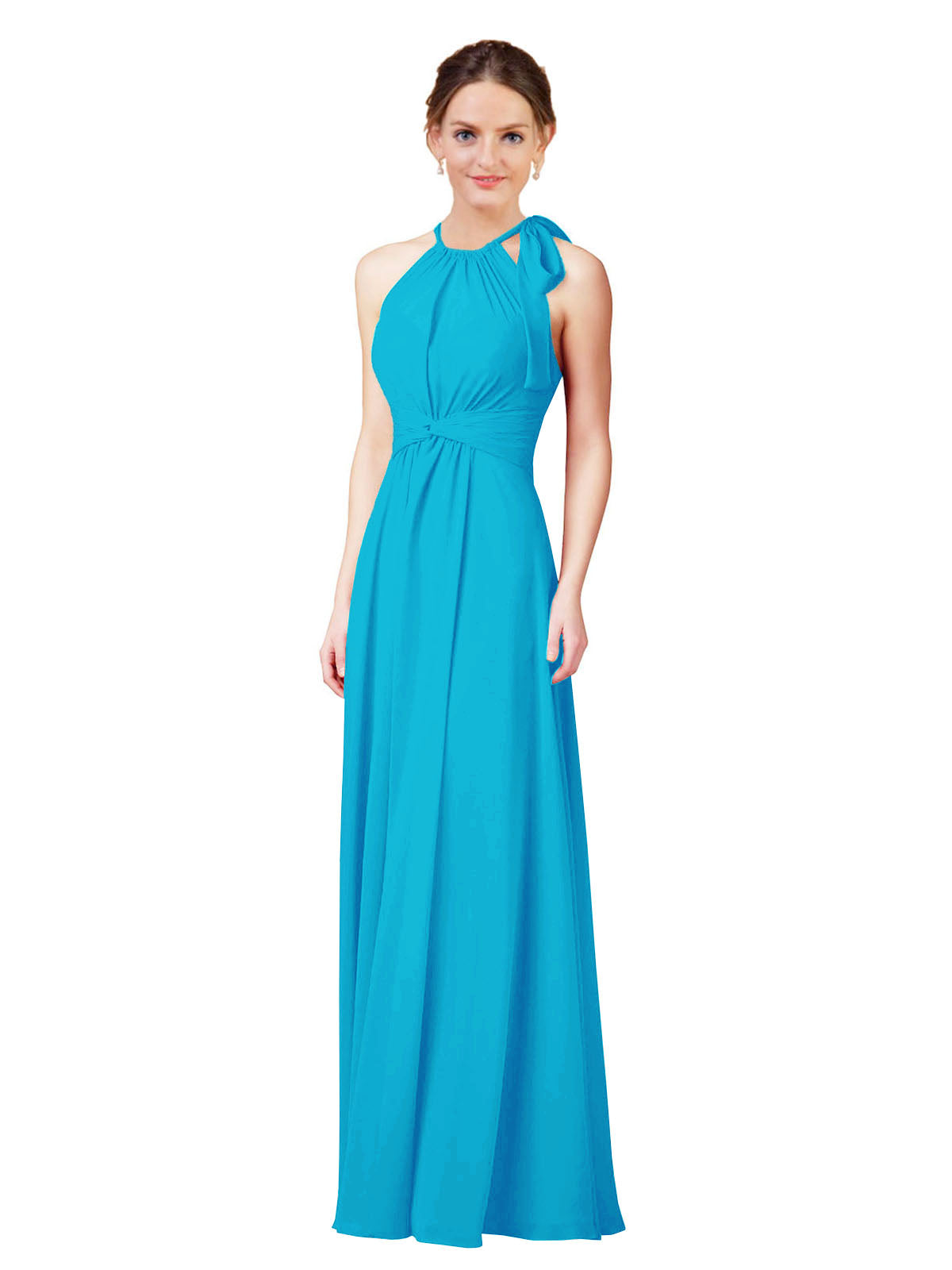 Turquoise Halter Sleeveless Long Bridesmaid Dress Alejandra