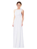 White Halter Sleeveless Long Bridesmaid Dress Alejandra
