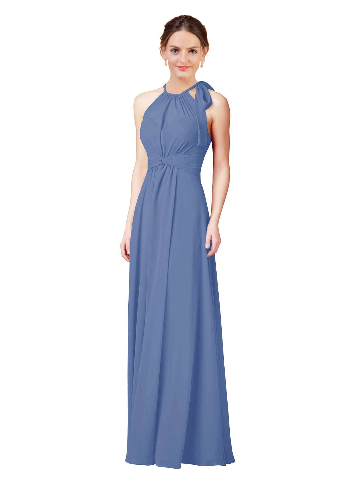 Windsor Blue Halter Sleeveless Long Bridesmaid Dress Alejandra