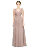 Long A-Line V-Neck Tulle Bridesmaid Dress Alaia