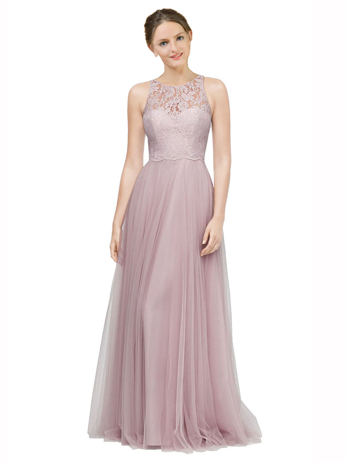 Long A-Line Sweetheart Sleeveless Light Lilac Tulle Lace Bridesmaid Dress Alma