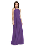 Long Sheath High Neck Halter Sleeveless Plum Purple Chiffon Bridesmaid Dress Koloti