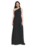 Long A-Line One Shoulder Sleeveless Black Chiffon Bridesmaid Dress Orlando