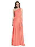 Long A-Line One Shoulder Sleeveless Coral Chiffon Bridesmaid Dress Orlando