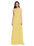 Long A-Line One Shoulder Sleeveless Daffodil Chiffon Bridesmaid Dress Orlando