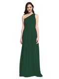Long A-Line One Shoulder Sleeveless Dark Green Chiffon Bridesmaid Dress Orlando