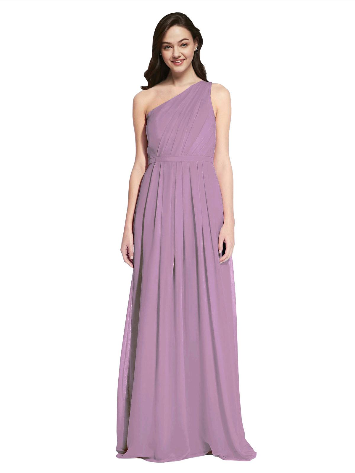 Long A-Line One Shoulder Sleeveless Dark Lavender Chiffon Bridesmaid Dress Orlando