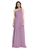 Long A-Line One Shoulder Sleeveless Dark Lavender Chiffon Bridesmaid Dress Orlando