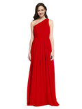 Long A-Line One Shoulder Sleeveless Dark Red Chiffon Bridesmaid Dress Orlando