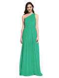 Long A-Line One Shoulder Sleeveless Emerald Green Chiffon Bridesmaid Dress Orlando
