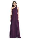 Long A-Line One Shoulder Sleeveless Grape Chiffon Bridesmaid Dress Orlando