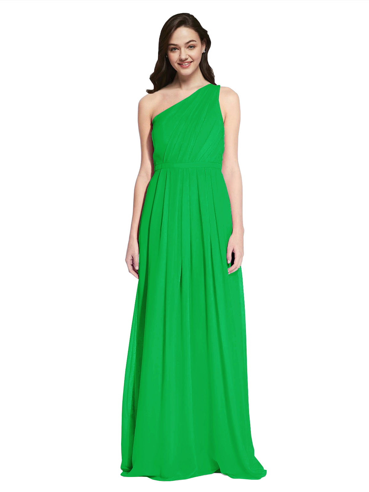 Long A-Line One Shoulder Sleeveless Green Chiffon Bridesmaid Dress Orlando