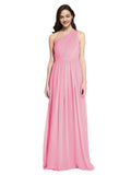 Long A-Line One Shoulder Sleeveless Hot Pink Chiffon Bridesmaid Dress Orlando