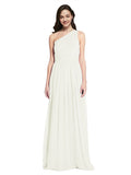 Long A-Line One Shoulder Sleeveless Ivory Chiffon Bridesmaid Dress Orlando