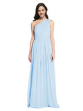 Long A-Line One Shoulder Sleeveless Light Sky Blue Chiffon Bridesmaid Dress Orlando