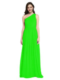 Long A-Line One Shoulder Sleeveless Lime Green Chiffon Bridesmaid Dress Orlando