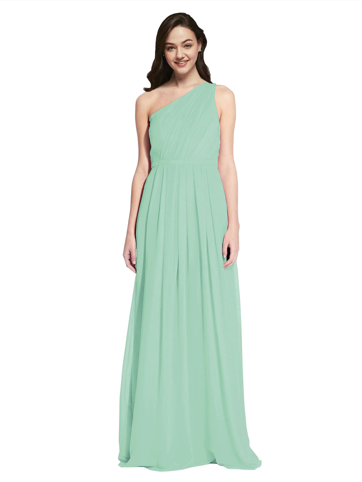 Long A-Line One Shoulder Sleeveless Mint Green Chiffon Bridesmaid Dress Orlando