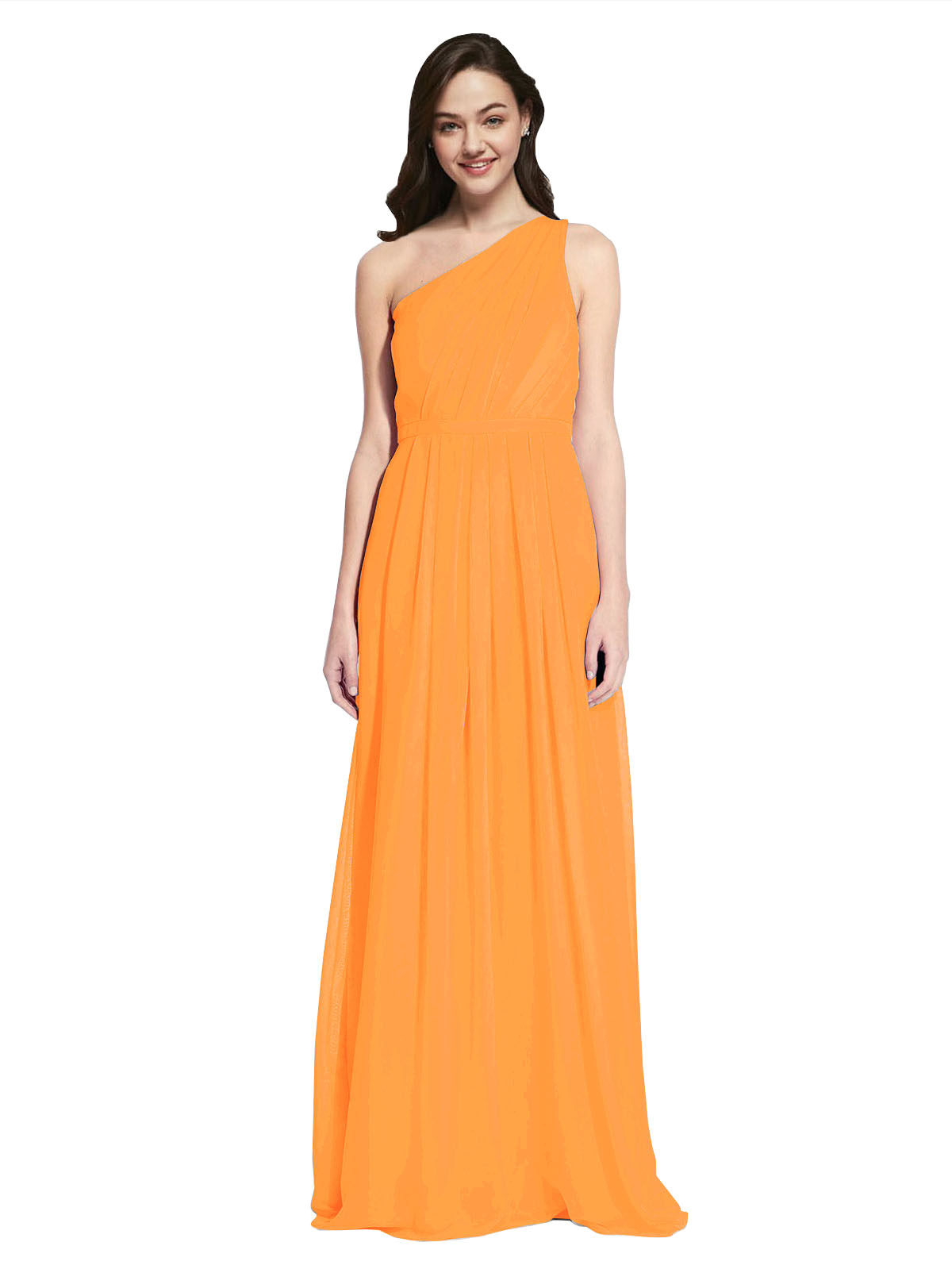 Long A-Line One Shoulder Sleeveless Orange Chiffon Bridesmaid Dress Orlando