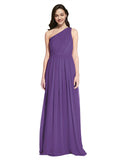Long A-Line One Shoulder Sleeveless Plum Purple Chiffon Bridesmaid Dress Orlando
