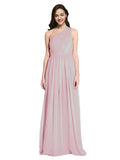 Long A-Line One Shoulder Sleeveless Primrose Chiffon Bridesmaid Dress Orlando