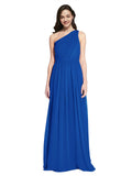 Long A-Line One Shoulder Sleeveless Royal Blue Chiffon Bridesmaid Dress Orlando