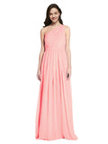 Long A-Line One Shoulder Sleeveless Salmon Chiffon Bridesmaid Dress Orlando
