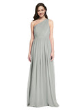 Long A-Line One Shoulder Sleeveless Silver Chiffon Bridesmaid Dress Orlando