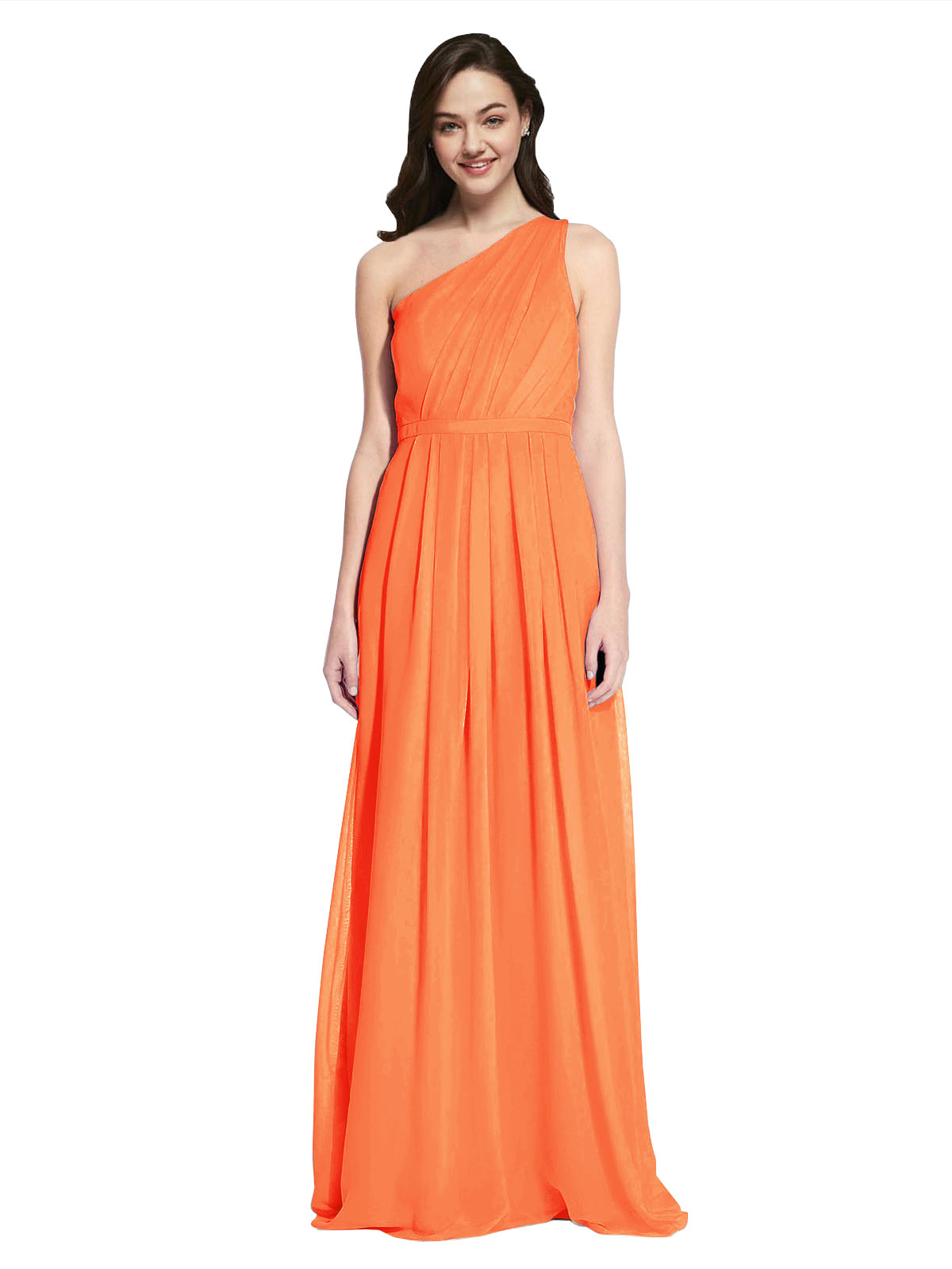 Long A-Line One Shoulder Sleeveless Tangerine Tango Chiffon Bridesmaid Dress Orlando
